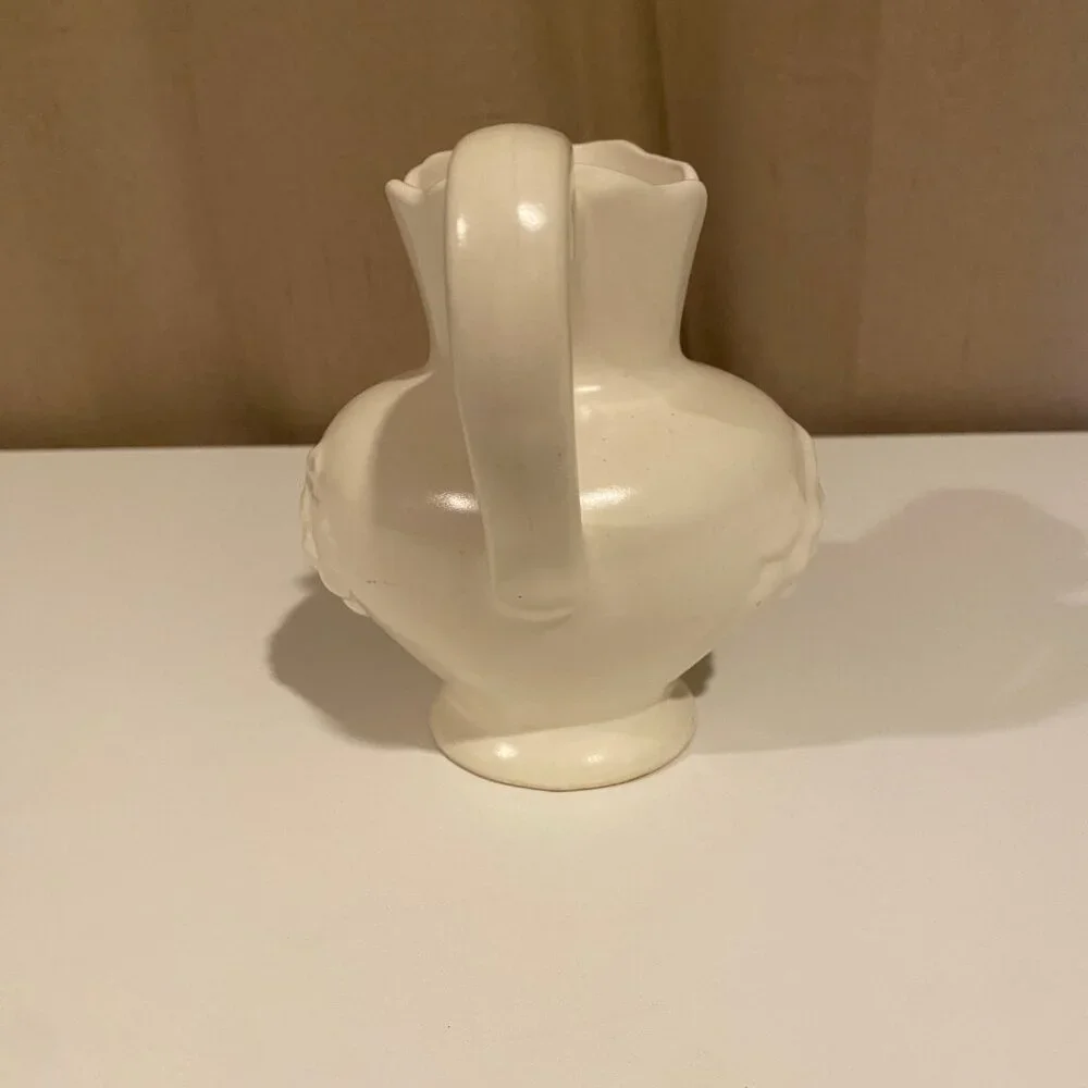 Vintage Cream Stoneware Pitcher Vase – Raised‎ Grape Design, Farmhouse Style